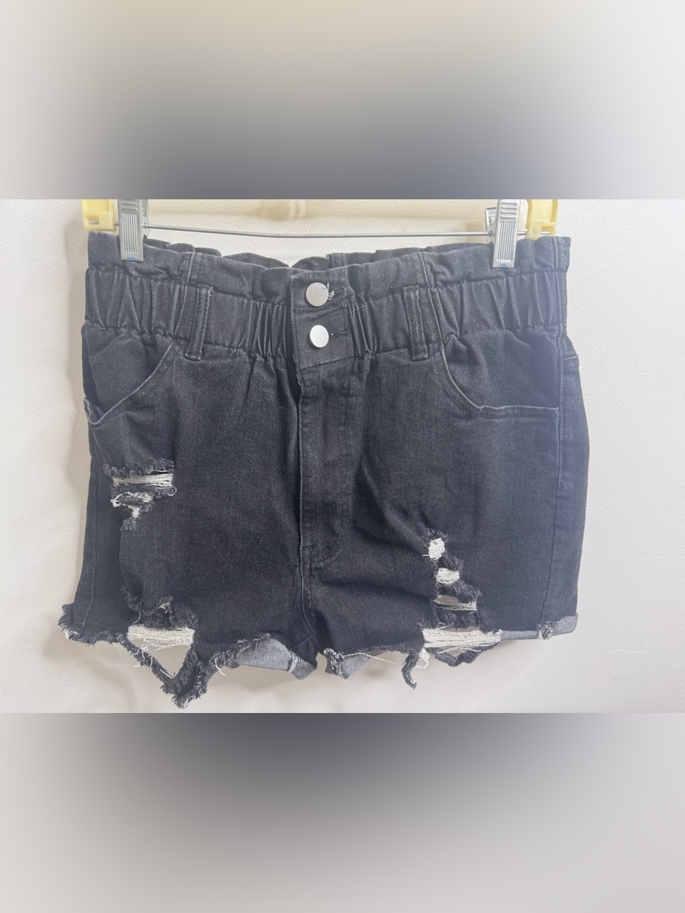SHEIN Black High-Waist Emo Punk Goth Distressed Denim Shorts